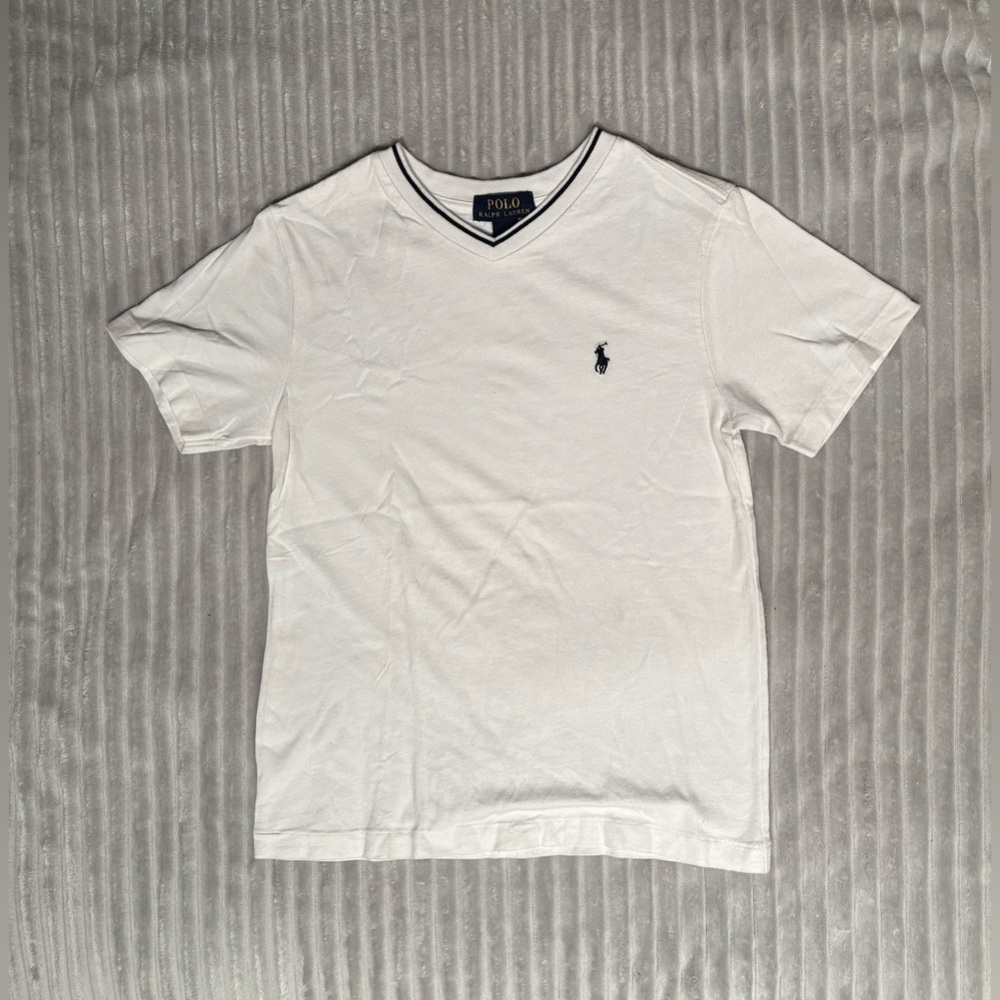 Polo Ralph Lauren Boys’ White V-Neck Tee with Black Border